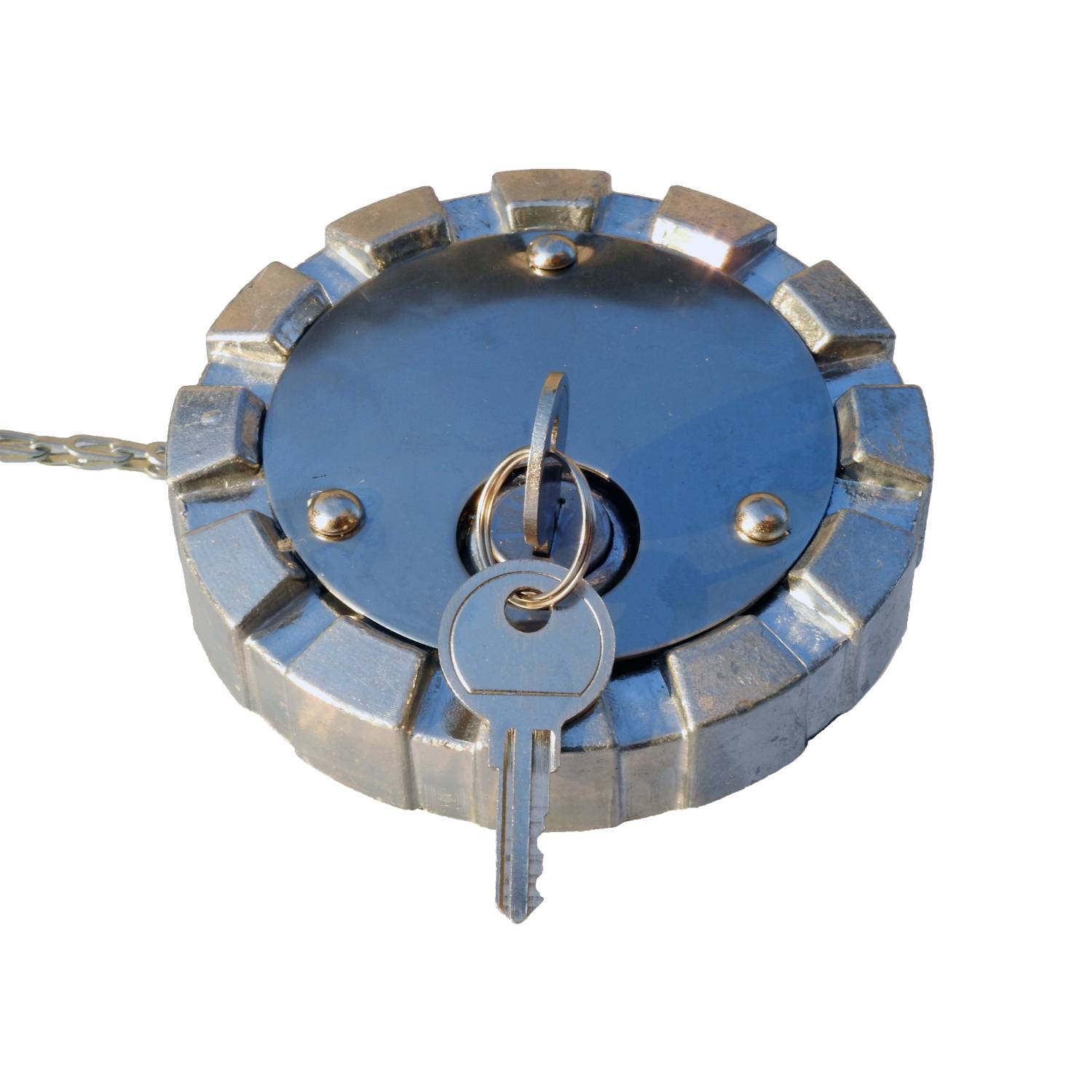 MP Mass Parts Locking Vented Fuel Cap - Aluminum, 4 NPSM Thread, With Chain - For Diesel Applications